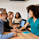 ** A diverse group of people working collaboratively in a modern, accessible office space. The image should highlight individuals of different ages, genders, and abilities interacting positively and contributing to a project. Capture the sense of "valorizzazione" (valorization) and "partecipazione attiva" (active participation) within a workplace that has been thoughtfully designed to be inclusive from the start. Consider adding subtle details that reflect Italian culture, such as an espresso machine in the break room or artwork by local artists on the walls.

**