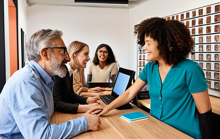 ** A diverse group of people working collaboratively in a modern, accessible office space. The image should highlight individuals of different ages, genders, and abilities interacting positively and contributing to a project. Capture the sense of "valorizzazione" (valorization) and "partecipazione attiva" (active participation) within a workplace that has been thoughtfully designed to be inclusive from the start. Consider adding subtle details that reflect Italian culture, such as an espresso machine in the break room or artwork by local artists on the walls.
**