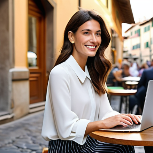 5G 용어집 - **Prompt 1: Seamless Productivity in an Italian City**
    "A stylish Italian woman, in her early 30...