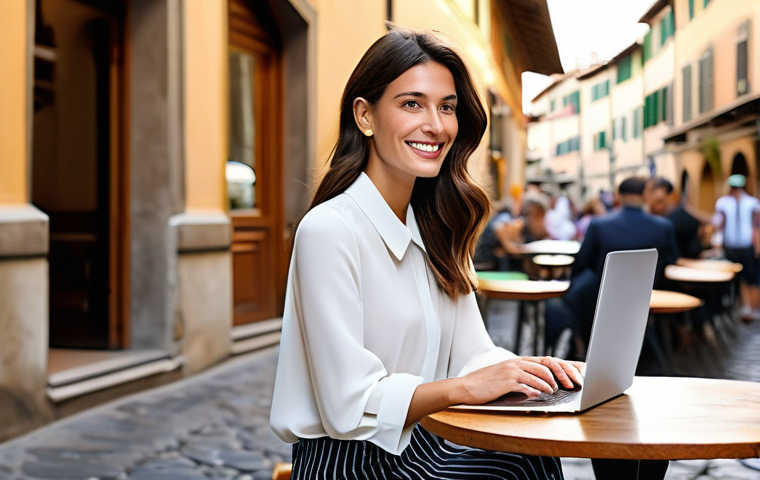 5G 용어집 - **Prompt 1: Seamless Productivity in an Italian City**
    "A stylish Italian woman, in her early 30...